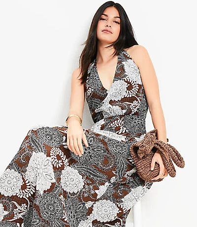 Floral Halter Maxi Pocket Dress