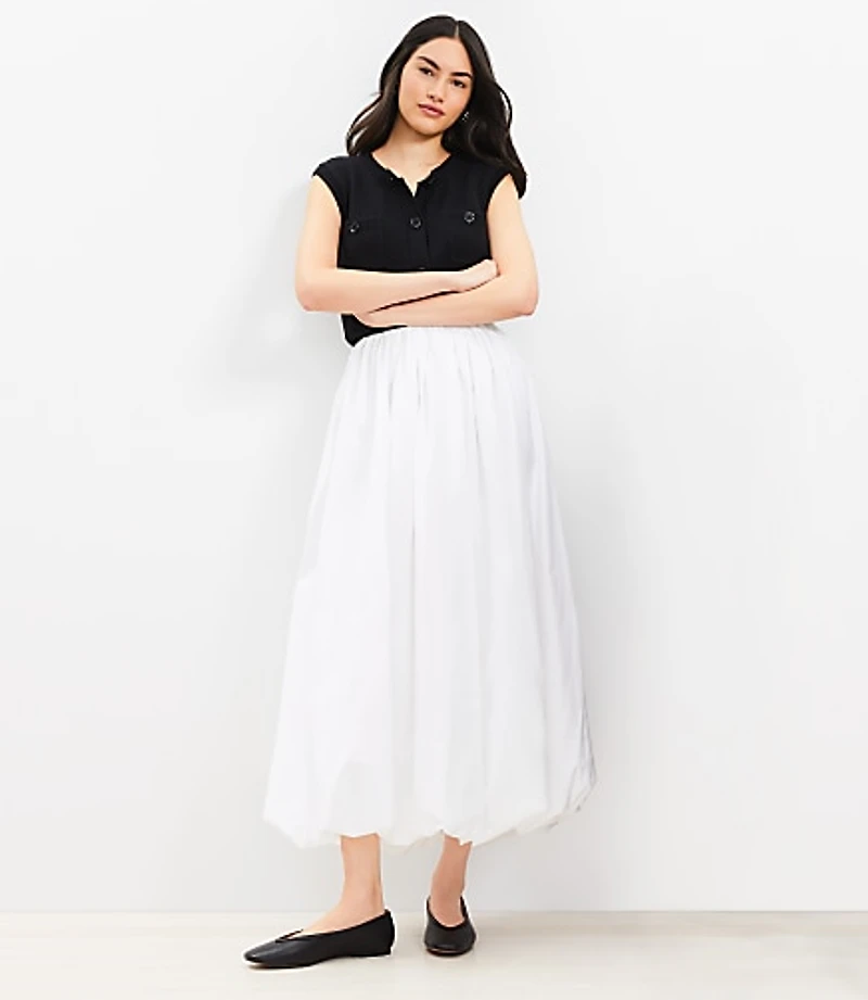 Poplin Ruched Bubble Midi Skirt