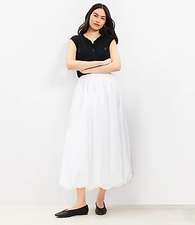 Poplin Ruched Bubble Midi Skirt