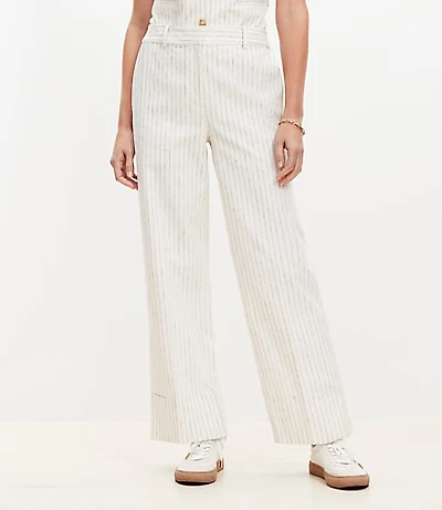 Curvy Cuffed Ankle Pants in Striped Cotton Linen