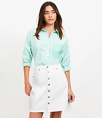 Tall Button Denim Mini Skirt White