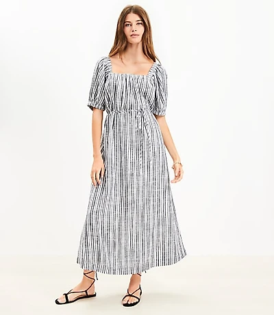 Striped Smocked Square Neck Midi Dress