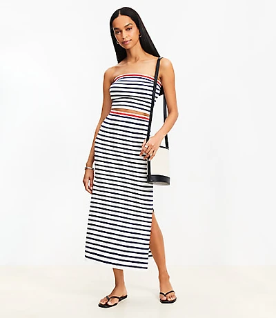 Stripe Ribbed Midi Sweater Skirt