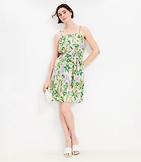 Floral Clip Pleated Mini Pocket Dress
