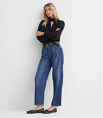 Petite High Rise Barrel Jeans Dark Wash