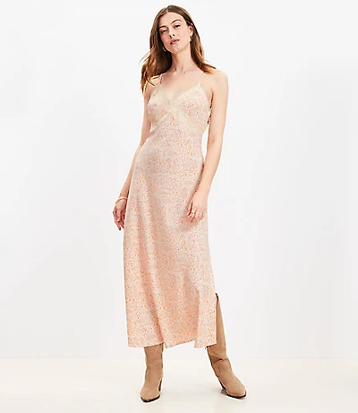 Paisley Lace Trim Midi Slip Dress