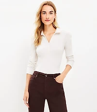 Cozy Ribbed Puff Sleeve Polo Top