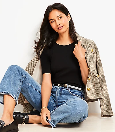 Petite Perfect Ribbed Elbow Sleeve Tee