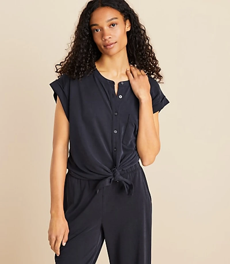 Lou & Grey Sandwashed Tie Front Pocket Shirt