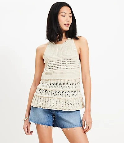 Textured Pointelle Swingy Sweater Tank Top
