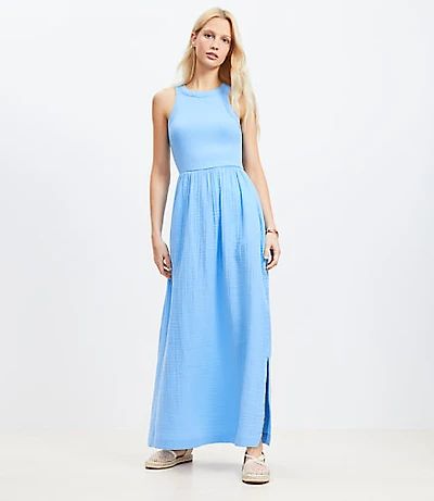 LOFT Beach Triple Cloth Mixed Media Maxi Pocket Dress