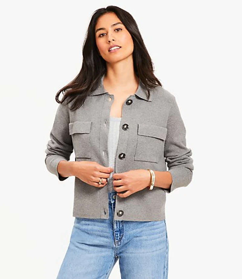 Petite Collared Sweater Jacket