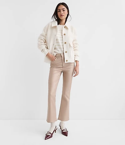 Coated High Rise Kick Crop Jeans Gold