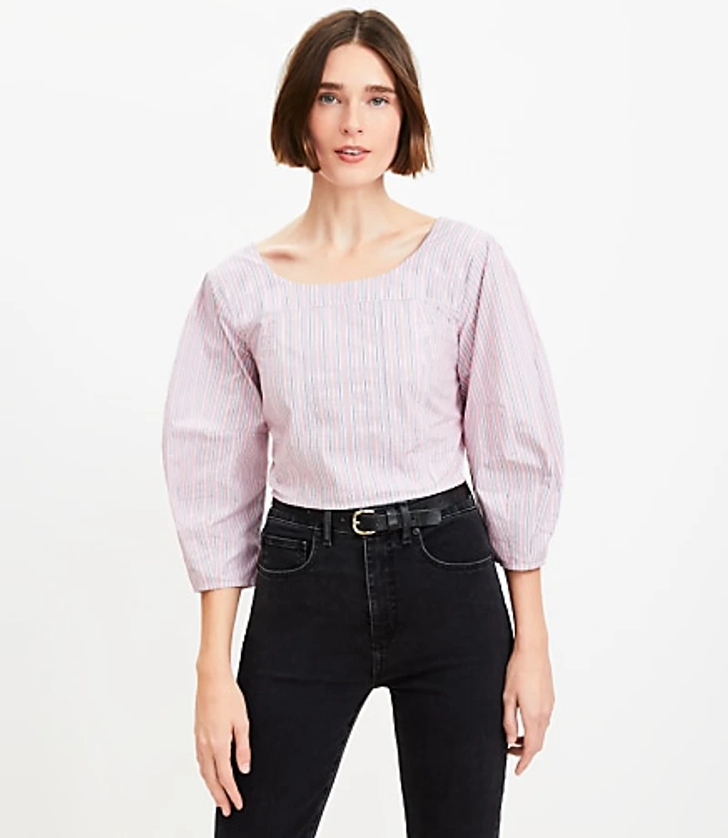 Striped Poplin Corset Seamed Blouse
