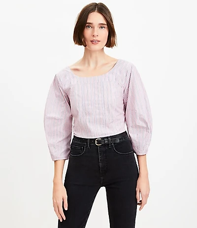 Striped Poplin Corset Seamed Blouse