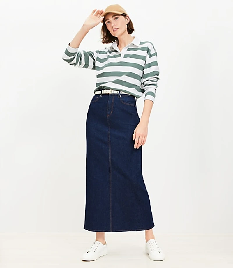 Denim Maxi Skirt in Rinse Wash