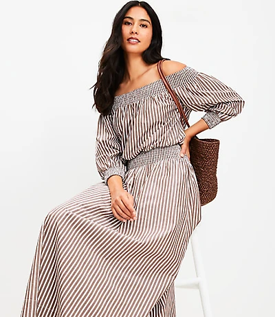 LOFT Beach Striped Poplin Smocked Off The Shoulder Top