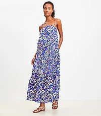 LOFT Beach Paisley Square Neck Tiered Maxi Dress