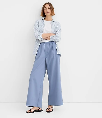 Pleated Pull On Wide Leg Pants Twill