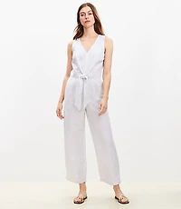 Striped Tie Front Linen Blend Jumpsuit