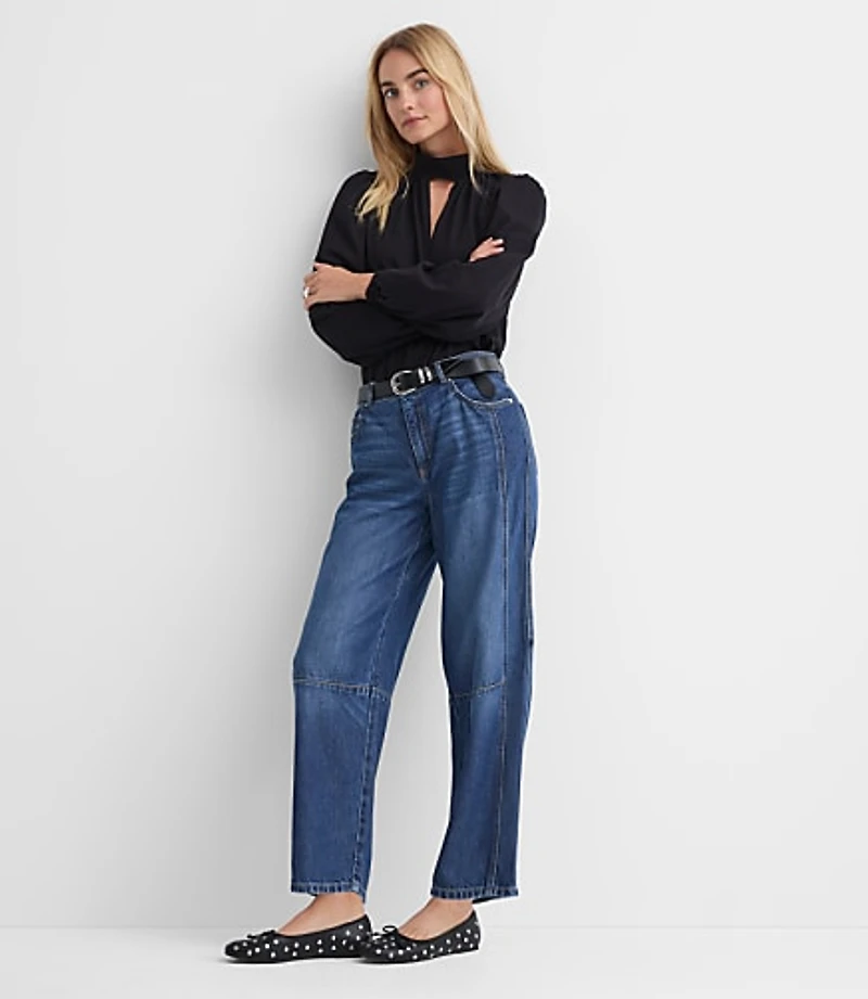 High Rise Barrel Jeans Dark Wash