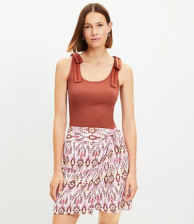 Ikat Linen Blend Twist Sarong Mini Skirt