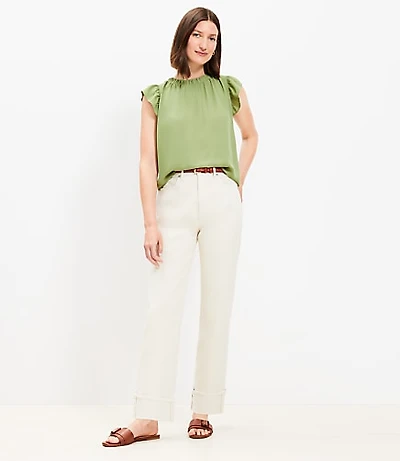 High Rise Cuffed Straight Jeans in Popcorn