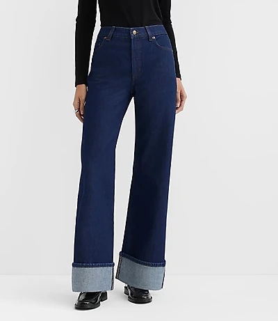 Rivete Tall Curvy Cuffed High Rise Wide Leg Jeans Nova Wash