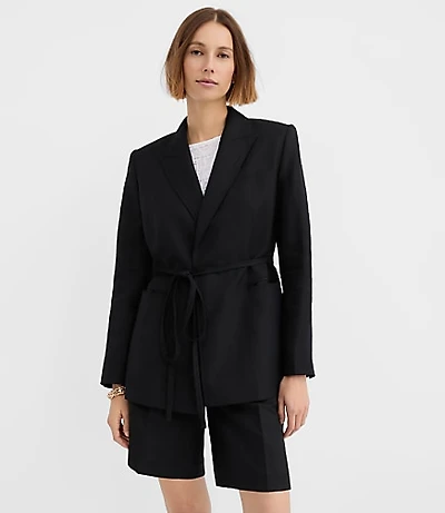 Tall Linen Blend Tie Waist Modern Blazer