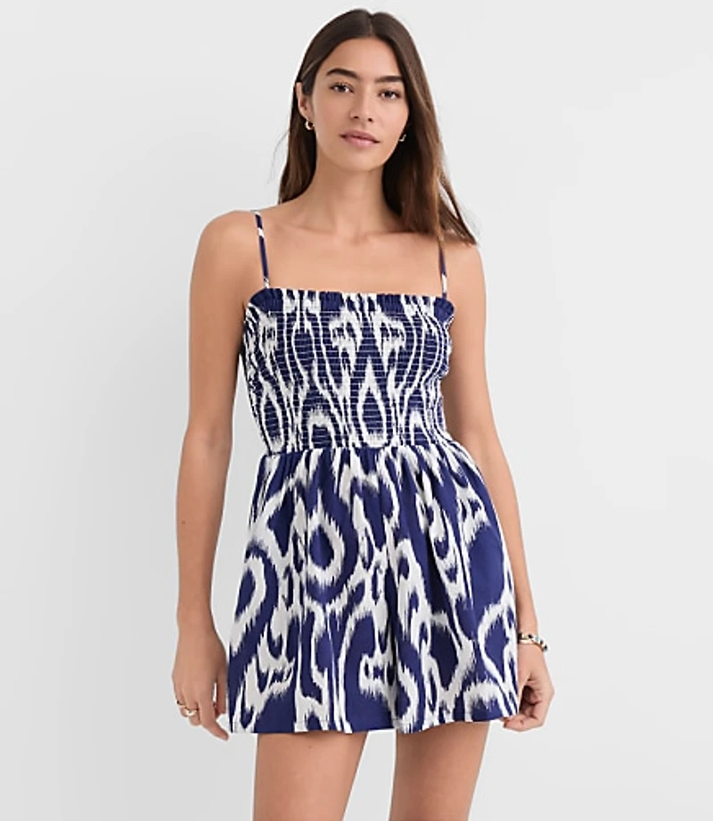 Petite LOFT Beach Ikat Linen Cotton Smocked Romper