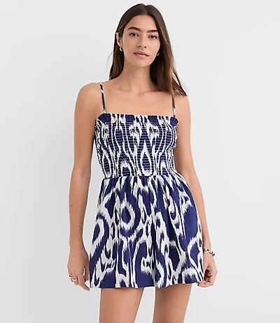 Petite LOFT Beach Ikat Linen Cotton Smocked Romper