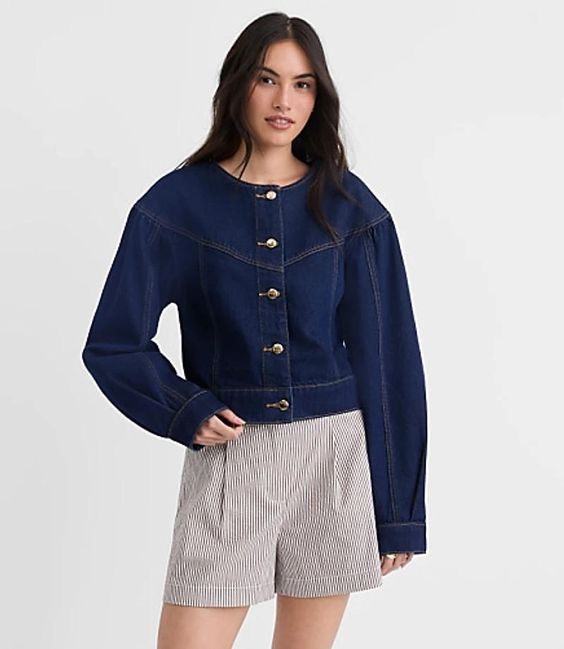 Balloon Sleeve Denim Jacket Classic Rinse Wash