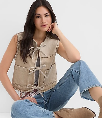 Tie Denim Vest Washed Neutral