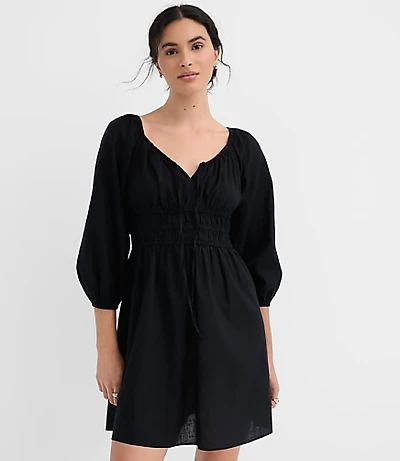 Linen Cotton Smocked Mini Dress