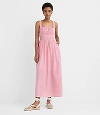 Stripe Shirred Square Neck Midi Pocket Dress