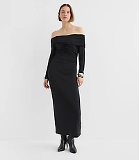 Petite Ruched Off The Shoulder Midi Dress