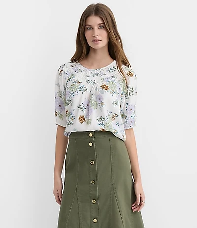 Petite Floral Lace Trim Yoke Blouse