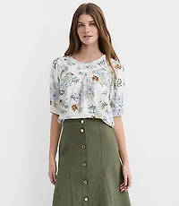 Petite Floral Lace Trim Yoke Blouse