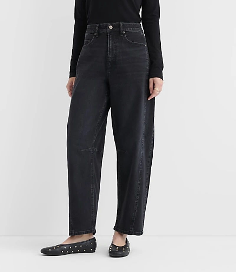 Rivete Curvy Seamed High Rise Barrel Jeans Noir Wash