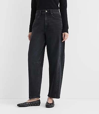 Rivete Curvy Seamed High Rise Barrel Jeans Noir Wash
