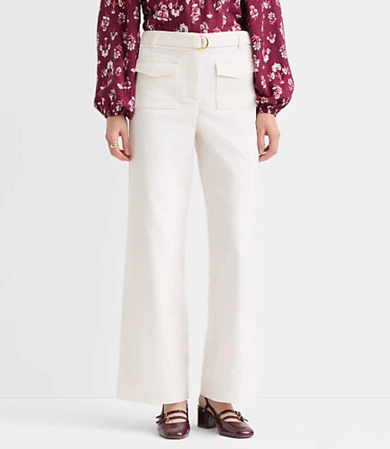 Petite Curvy Belted Palmer Wide Leg Pants Pique