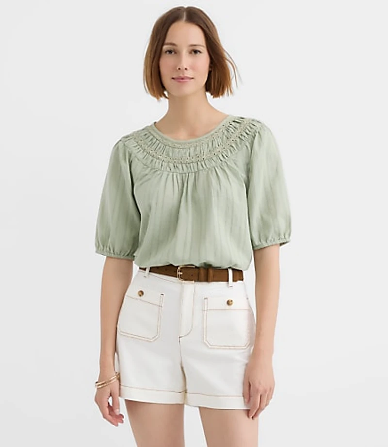 Petite Striped Lace Trim Yoke Blouse