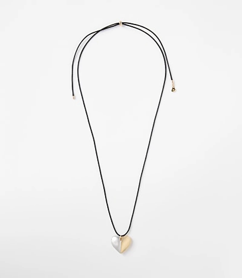 Mixed Metal Heart Pull Tie Necklace