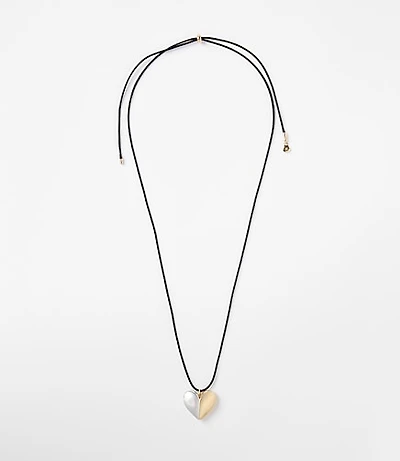 Mixed Metal Heart Pull Tie Necklace