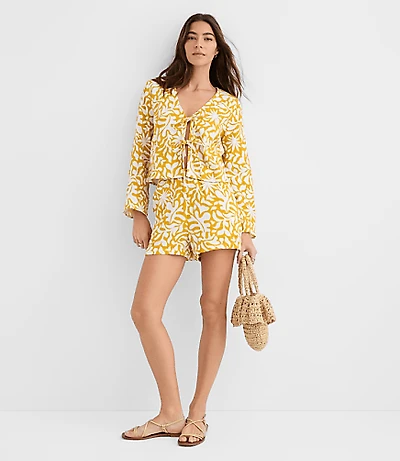 Petite LOFT Beach Palm Ruffle Gauze Shorts