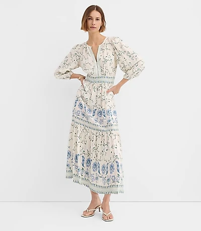 Border Floral Flounce Midi Dress