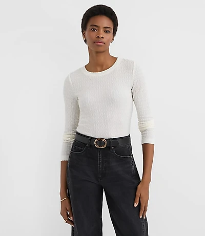 Petite Puckered Long Sleeve Crew Neck Tee