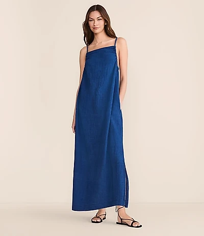 Petite Lou & Grey Denim Washed Double Cloth Strappy Midi Pocket Dress