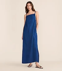 Petite Lou & Grey Denim Washed Double Cloth Strappy Midi Pocket Dress