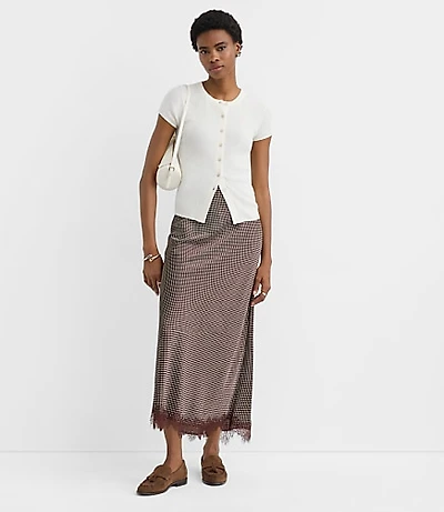 Pindot Lace Trim Satin Bias Maxi Skirt